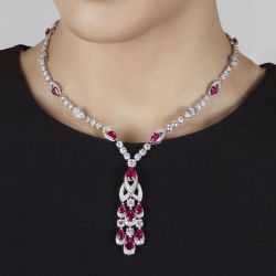 Luxury Pear Cut Ruby Sapphire Pendant Necklace For Women