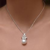 Round Cut Pearl & White Sapphire Pendant Necklace
