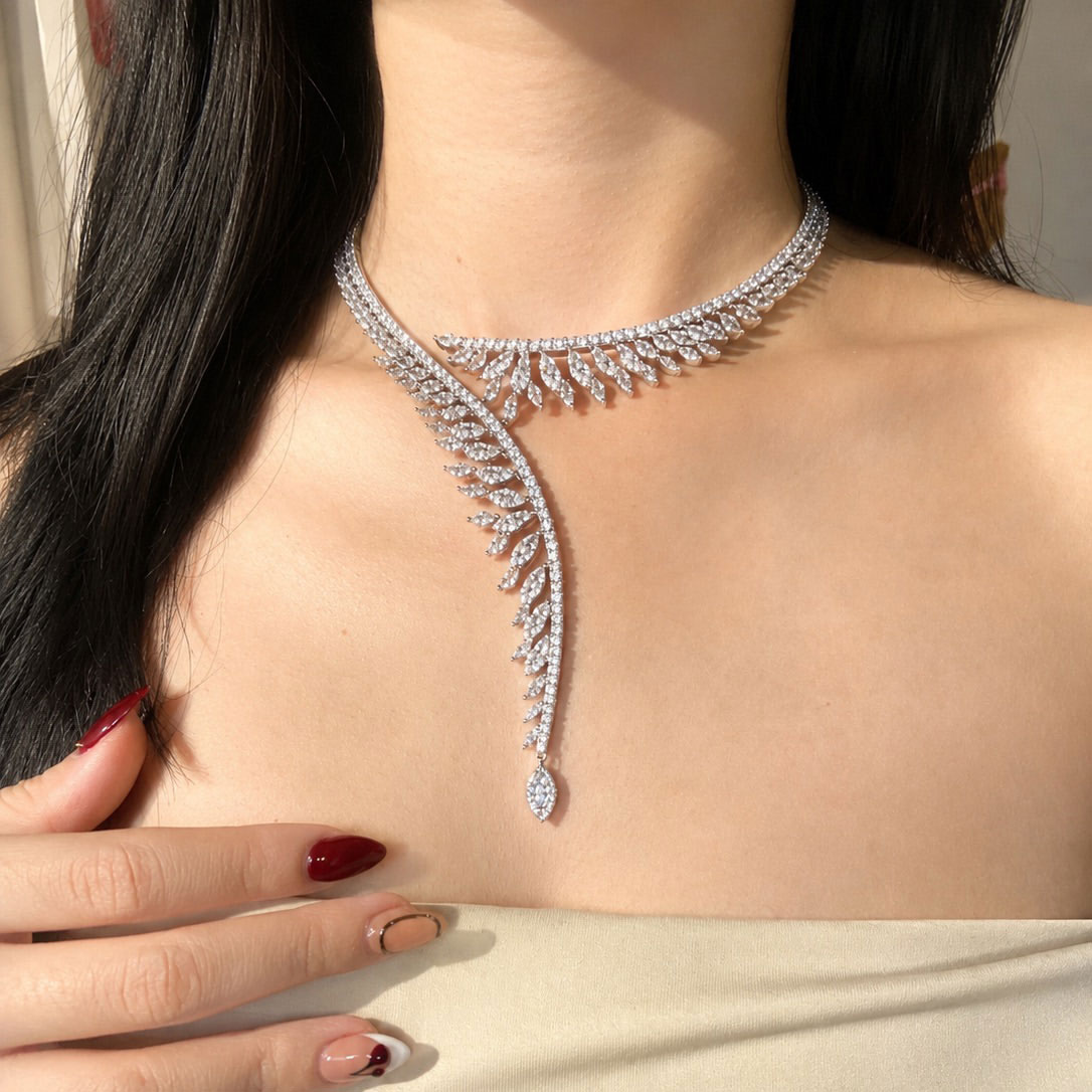 Nextnecklace Open Design Marquise Cut White Sapphire Pendant Necklace For Women 