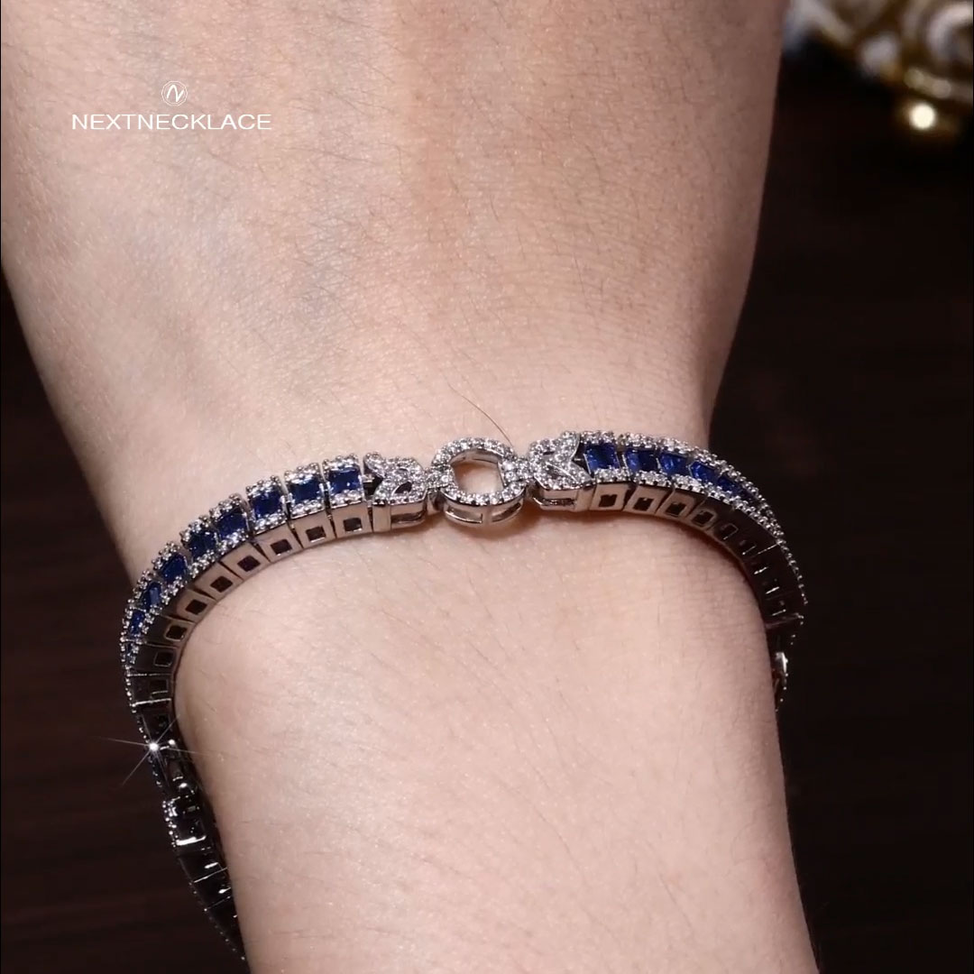 6.53 Ct Radiant Cut Blue Sapphire Tennis Bracelet For Women 