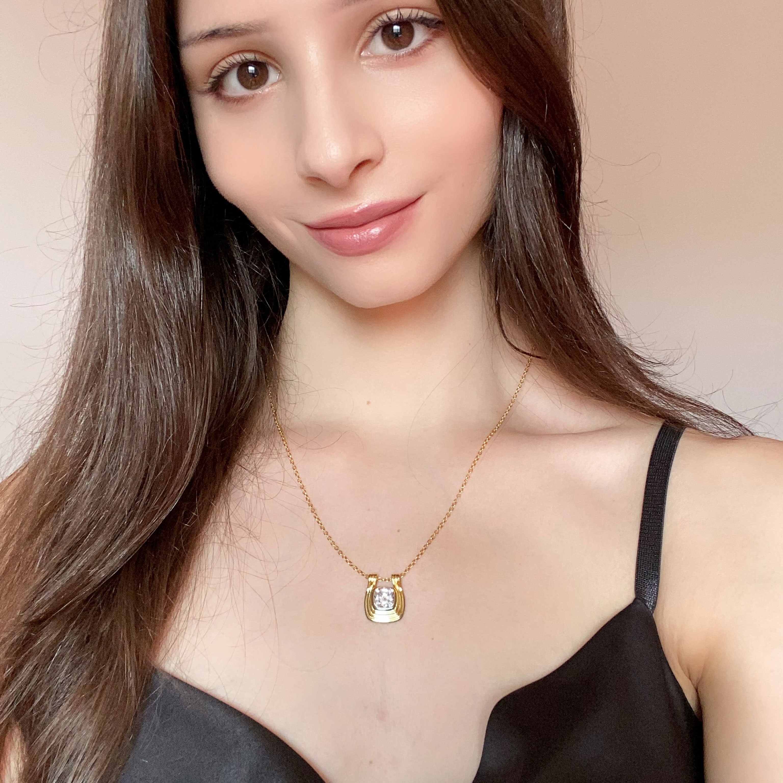 Golden Bezel Cushion Cut White Sapphire Pendant Necklace For Women 
