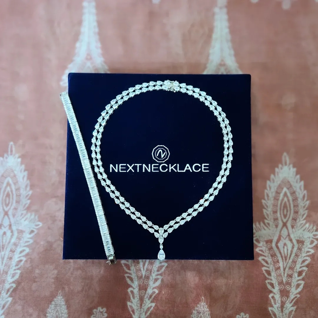 Classic Two Row Pear Cut White Sapphire Pendant Wedding Necklace For Women