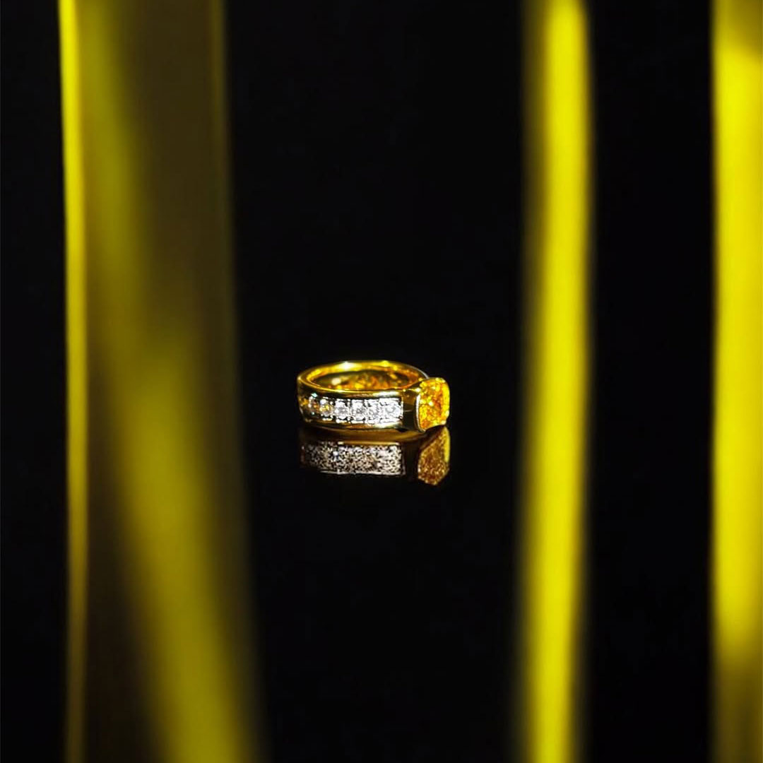 Two Tone Bezel Cushion Cut Yellow Sapphire Engagement Ring For Women Wedding Jewelry 3.46 Ct 
