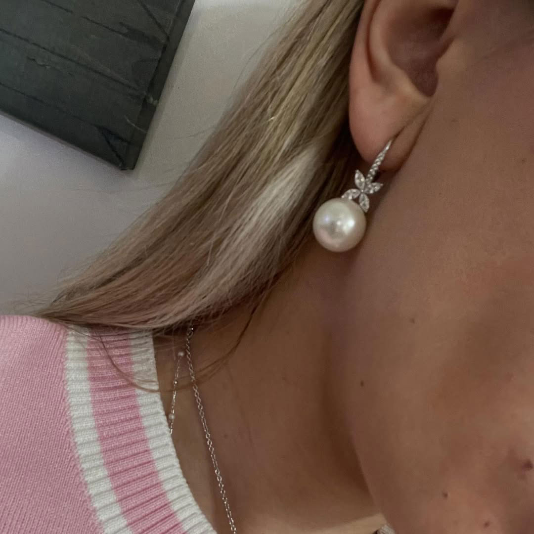 Elegant Round & Marquise Cut Pearl Drop Earrings For Women 