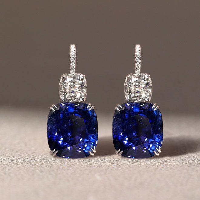 Cushion Cut Blue Sapphire Drop Earrings For Women 