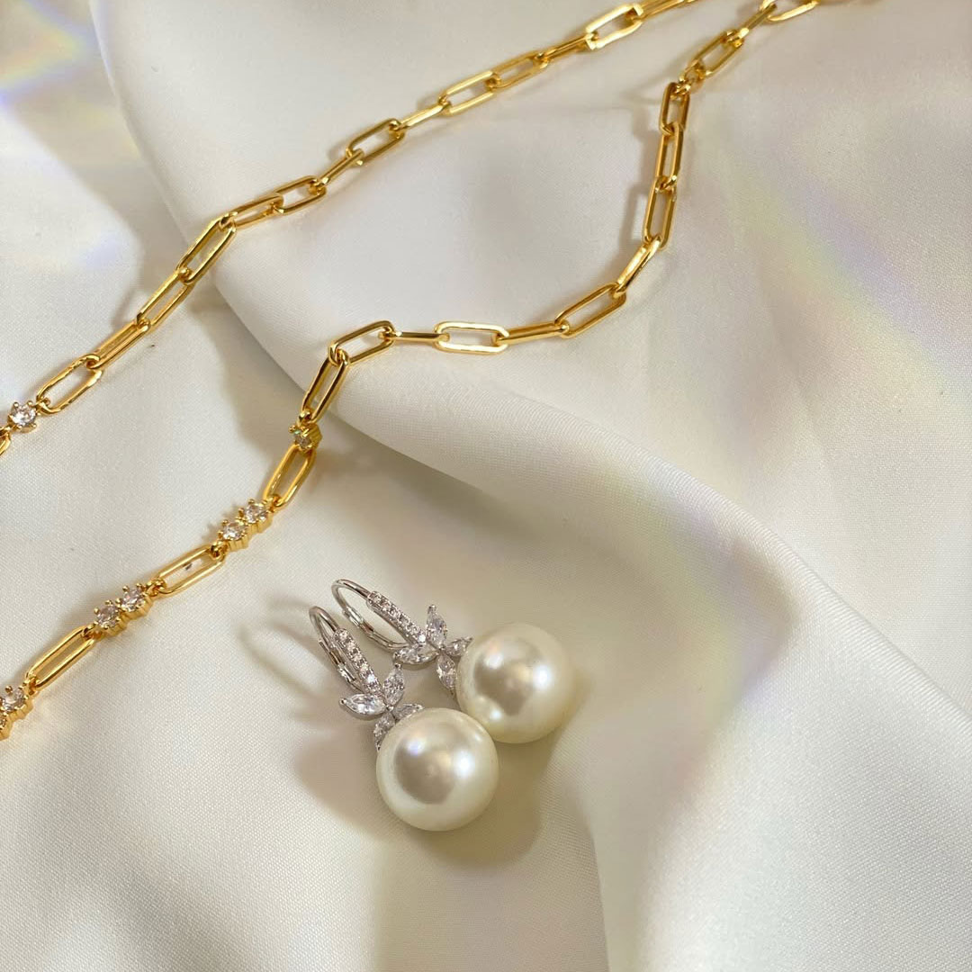Elegant Round & Marquise Cut Pearl Drop Earrings For Women 